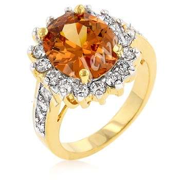 Champagne Crystal and Round CZ Gold Ring Size 7/9/10